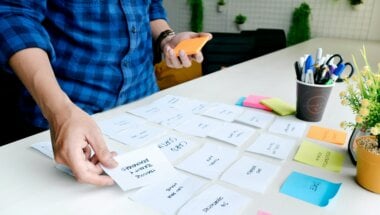 A participant engaging in a card sorting exercise.