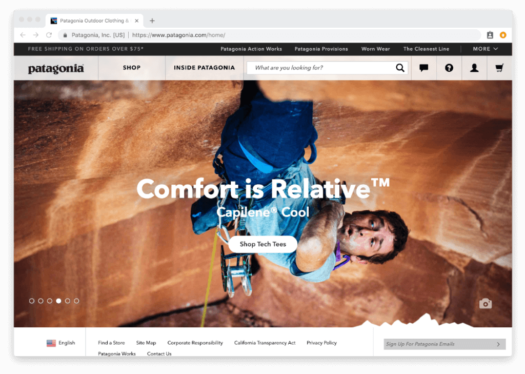 patagonia home page features