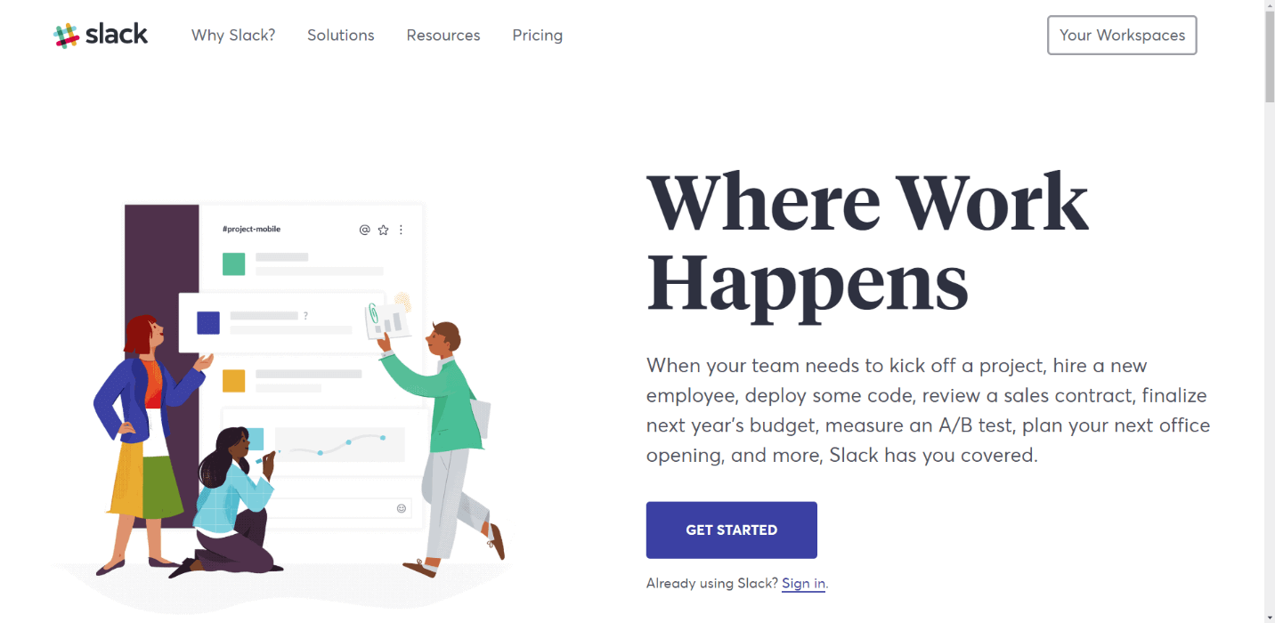 slack homepage